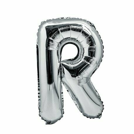 BALLON METAL ARGENT 36CM LETTRE R PAILLE INCLUSE