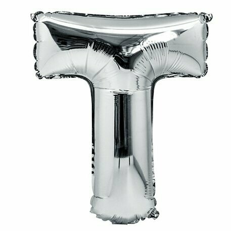 BALLON METAL ARGENT 36CM LETTRE T PAILLE INCLUSE