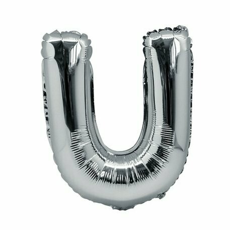 BALLON METAL ARGENT 36CM LETTRE U PAILLE INCLUSE