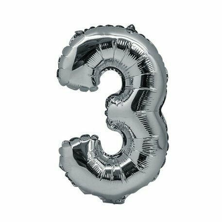 BALLON METAL ARGENT 36CM CHIFFRE 3 PAILLE INCLUSE
