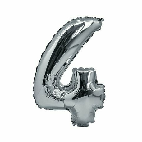 BALLON METAL ARGENT 36CM CHIFFRE 4 PAILLE INCLUSE