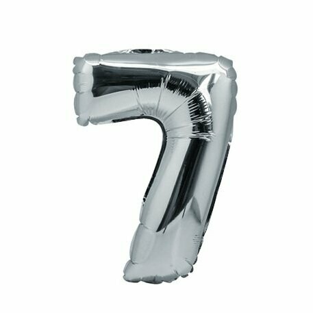 BALLON METAL ARGENT 36CM CHIFFRE 7 PAILLE INCLUSE