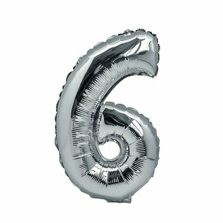 BALLON METAL ARGENT 36CM CHIFFRE 6 PAILLE INCLUSE