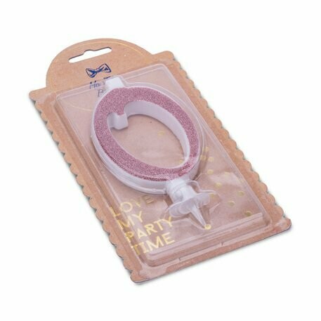 BOUGIE CHIFFRE "0" CALLIGRAPHIE ROSE GOLD PAILLETTES 10.5CM+BOBECHE