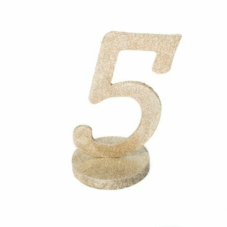 CHIFFRE GEANT "5" PAILLETTES OR SUR SOCLE 20CM