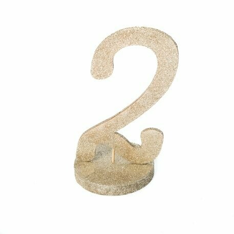 CHIFFRE GEANT "2" PAILLETTES OR SUR SOCLE 20CM