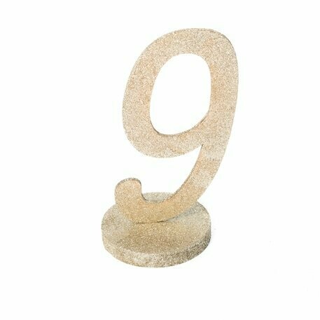 CHIFFRE GEANT "9" PAILLETTES OR SUR SOCLE 20CM