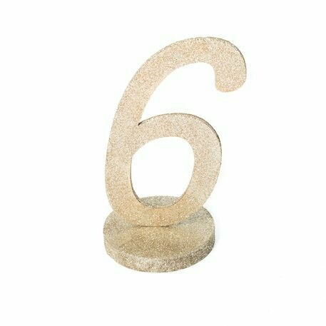 CHIFFRE GEANT "6" PAILLETTES OR SUR SOCLE 20CM