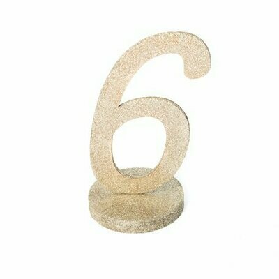 CHIFFRE GEANT "6" PAILLETTES OR SUR SOCLE 20CM