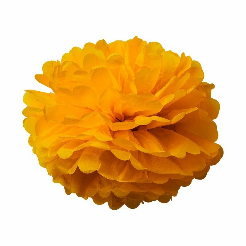 POMPONS PAPIER DE SOIE MOUTARDE 40 ET 50CM (x2)