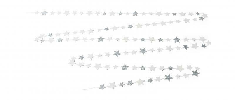 GUIRLANDE D'ETOILES BLANCHES ET ARGENT 1.5CM A 2.5CM 2.70M
