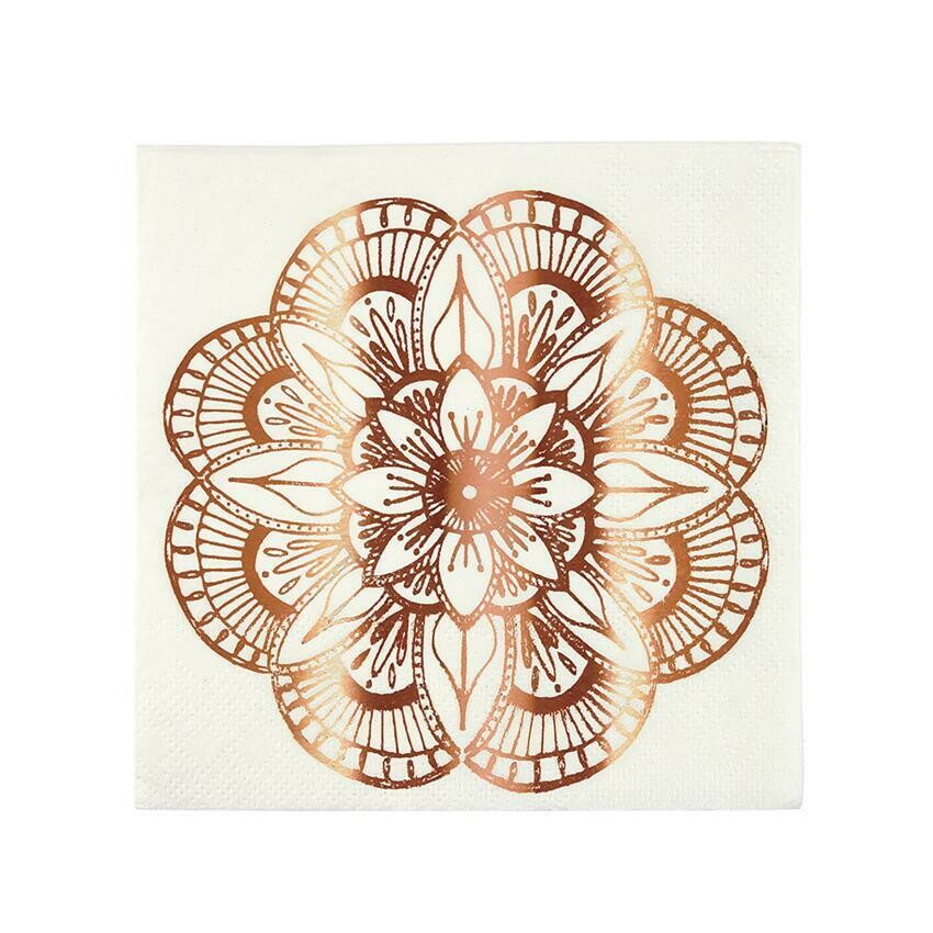 SERVIETTE COCKTAIL MANDALA ROSE GOLD (x16)