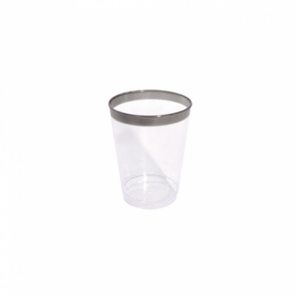 VERRE A EAU PLASTIQUE TRANSPARENT  LISERÉ ARGENTÉ 270ML (x12)
