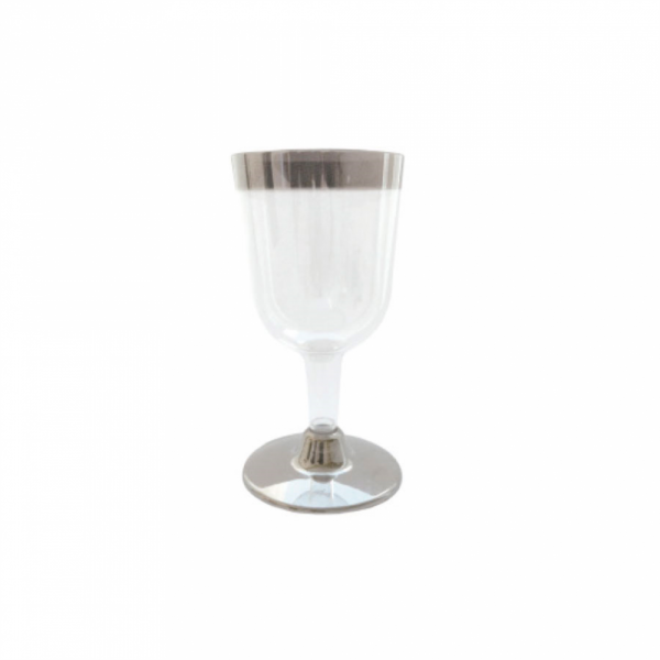 VERRE A VIN PLASTIQUE TRANSPARENT LISERÉ ARGENTÉ 180ML (x12)