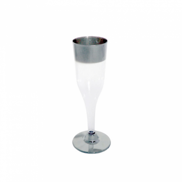 FLUTE A CHAMPAGNE PLASTIQUE TRANSPARENT  LISERÉ ARGENTÉ 180ML (x12)