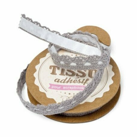 RUBAN DENTELLE GRISE ADHESIVE 1CM X2M