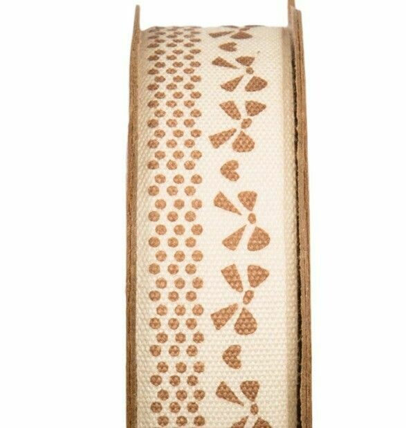RUBAN TISSU ADHESIF PETIT NOEUD BEIGE ET TAUPE 1.5CMX2M