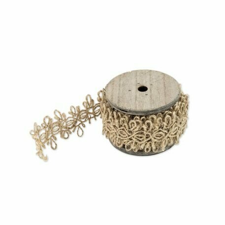 RUBAN JUTE FICELLE MOTIF ETHNIQUE 3.5CM X 2.5M SUR BOBINE BOIS