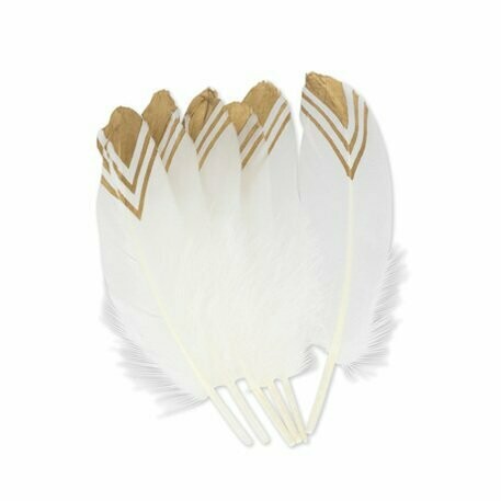 PLUME ETHNIQUE BLANCHES ET OR 18-20CM (x6)