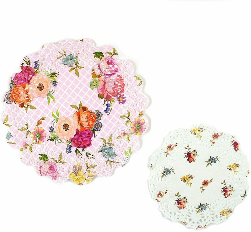 NAPPERON PAPIER FLEURI 2 MODÈLES ASSORTIES 14 ET 18CM (x24)