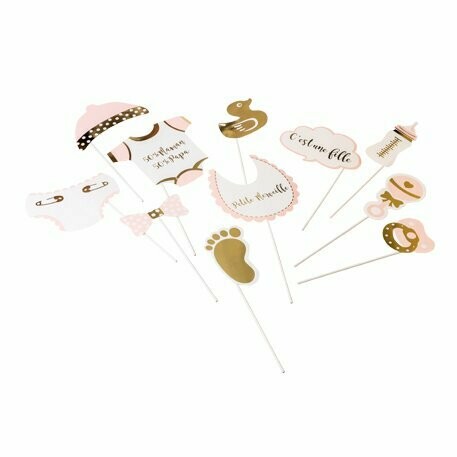 KIT PHOTOBOOTH BABY SHOWER FILLE 11 PIÈCES