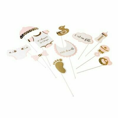 KIT PHOTOBOOTH BABY SHOWER FILLE 11 PIÈCES