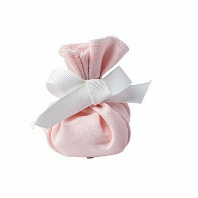 POCHON TISSU BOURSE ROSE RUBAN BLANC 7X10CM (x4)