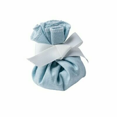 POCHON TISSU BOURSE BLEU RUBAN BLANC 7X10CM (x4)