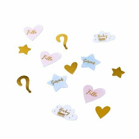 CONFETTIS GENDER REVEAL FILLE OU GARÇON DE 2 A 3.5CM (x100)