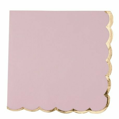 SERVIETTE ROSE POUDRE ET OR 2 PLIS 33X33CM (x16)