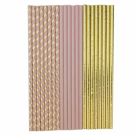 PAILLE ROSE POUDRE ET OR 19.5CM (x22)