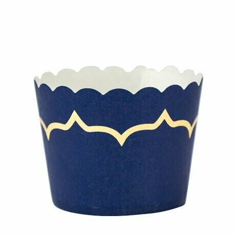 CAISSETTE CUPCAKE BLEU MARINE ET OR DIAM 6X4.5CM 85ML (x20)