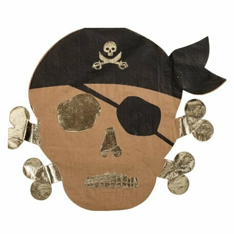 SERVIETTE PIRATE KRAFT, NOIR ET OR 3 PLIS 33X33CM (x16)