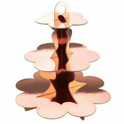 PRESENTOIR 3 ÉTAGES EN CARTON ROSE GOLD MÉTALLISÉ 34CM
