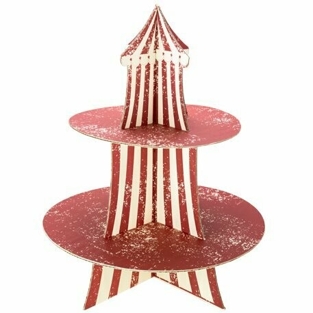 PRESENTOIR 2 ÉTAGES CIRCUS VINTAGE IVOIRE ET ROUGE 37CM
