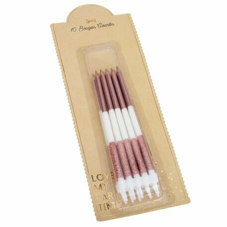 BOUGIE GÉANTE PAILLETTES ET DORURE ROSE GOLD 12.5CM + BOBÈCHE (x12)