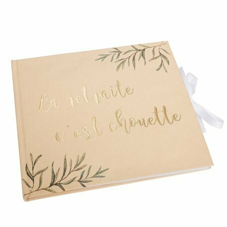 LIVRE D'OR LA RETRAITE C'EST CHOUETTE BEIGE OR 22x19CM 68 PAGES