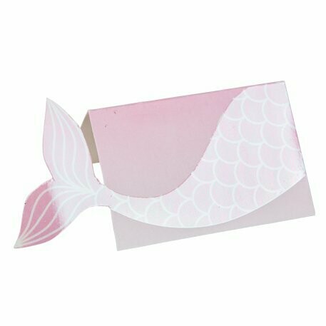 MARQUE-PLACE SIRÈNE ROSE ET FLOQUE ROSE IRIDESCENT 11x6CM (x8)