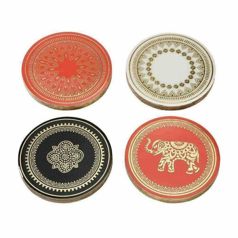 DESSOUS DE VERRE BOIS MOTIFS INDIENS 4 MODELES