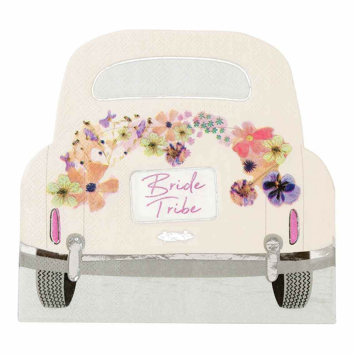 SERVIETTE "BRIDE TRIBE" FORME VOITURE FLEURIE 33x33CM (x16)