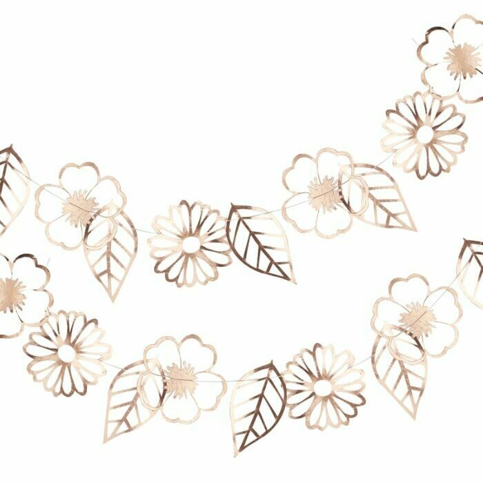 GUIRLANDE DE 18 FLEURS ET FEUILLES ROSE GOLD 3M