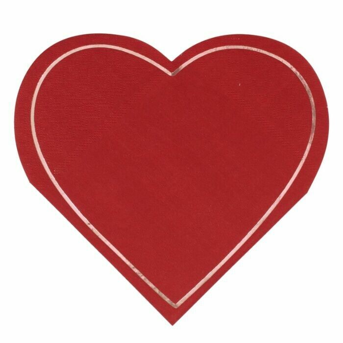 SERVIETTE FORME COEUR ROUGE 17CM (x16)