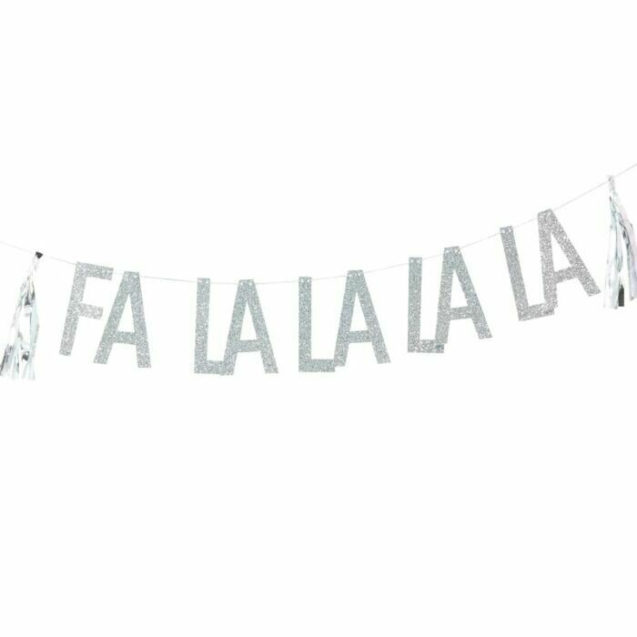 GUIRLANDE "FA LA LA LA LA" PAILLETTES ARGENT ET TASSEL 1.5M