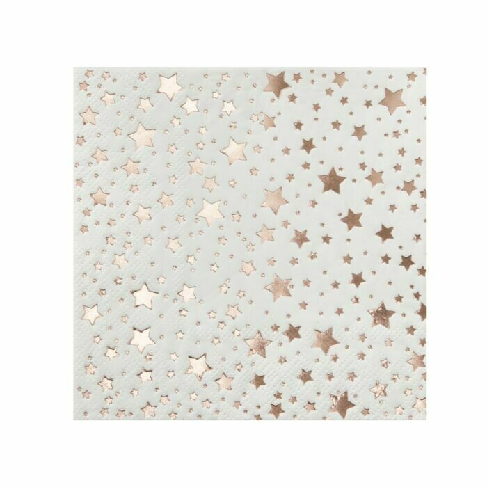 SERVIETTE COCKTAIL BLANCHE ETOILES ROSE GOLD 25CM (x20)