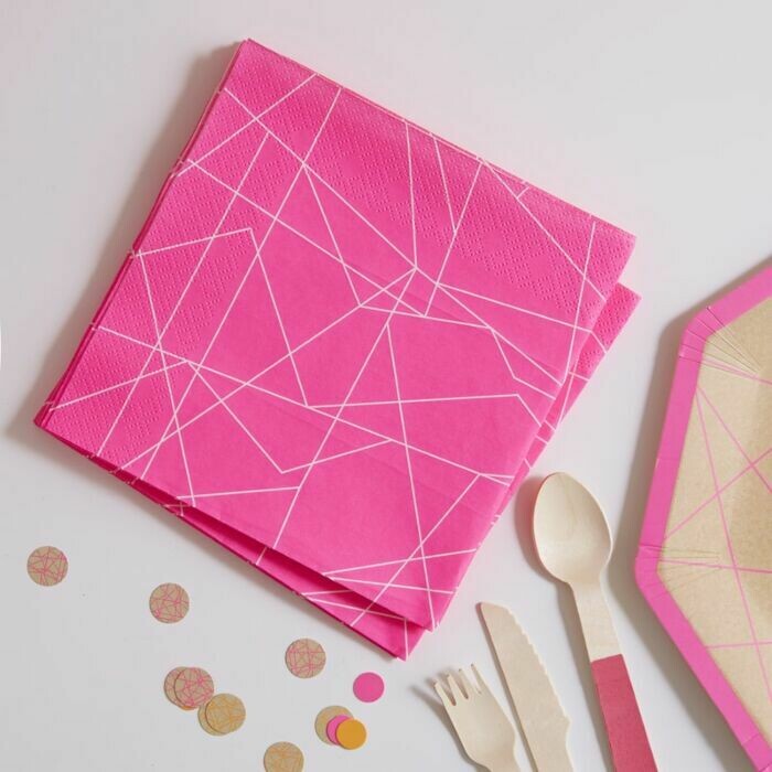 SERVIETTE ROSE NEON ET MOTIF KRAFT 33CM (x20)
