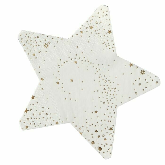 SERVIETTE FORME ETOILE BLANCHE MOUCHETÉ OR 17CM (x16)