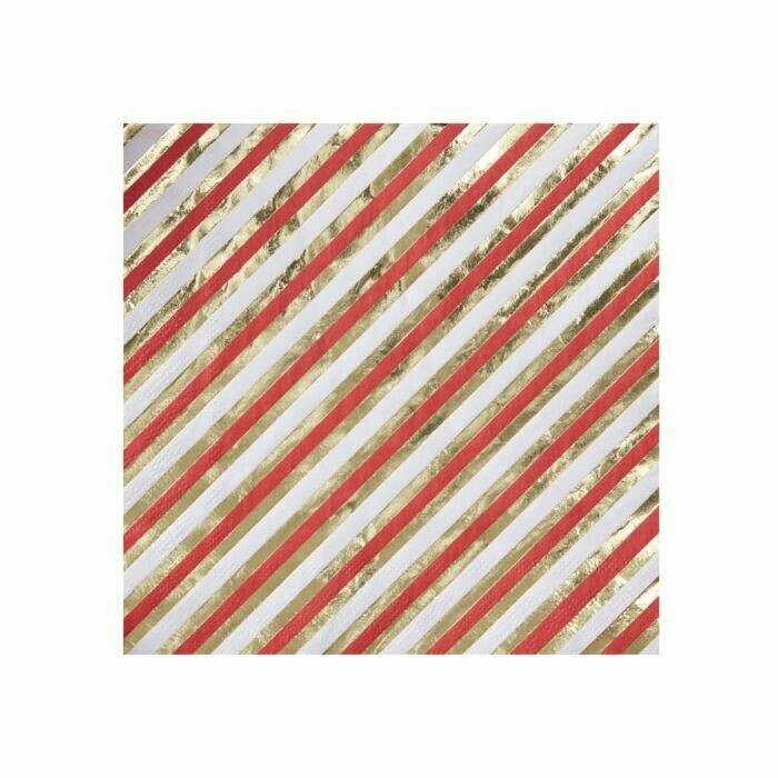 SERVIETTE RAYEE BLANC ROUGE ET OR 33CM (x20)