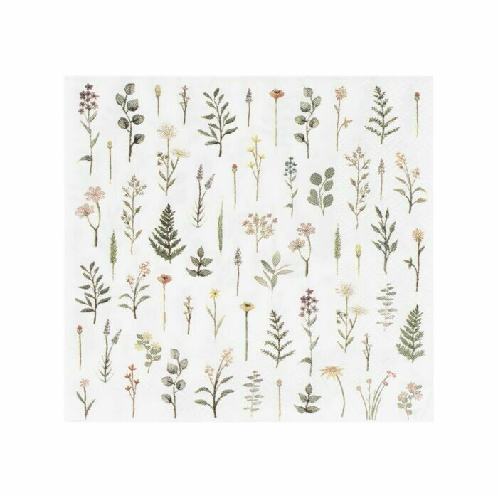 SERVIETTE COCKTAIL BLANCHE MOTIF FLORAL 12.5CM (x16)