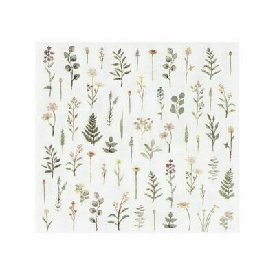 SERVIETTE COCKTAIL BLANCHE MOTIF FLORAL 12.5CM (x16)