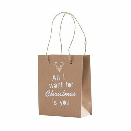 SACHET ALL I WANT FOR CHRISTMAS IS IS YOU KRAFT BLANC PAILLETTES OR 15X12CM